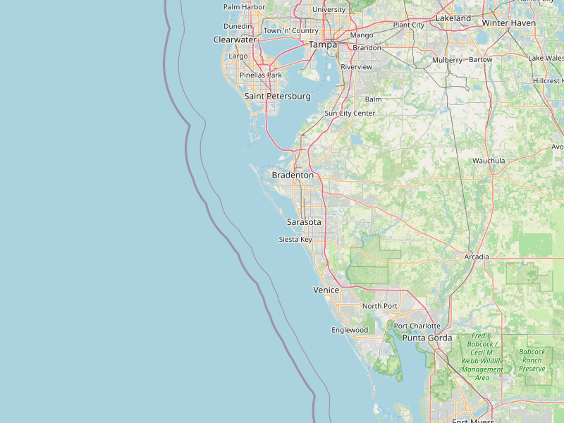 Map of the Gulf Coast service area including Palmetto, Bradenton, Sarasota, and Tampa